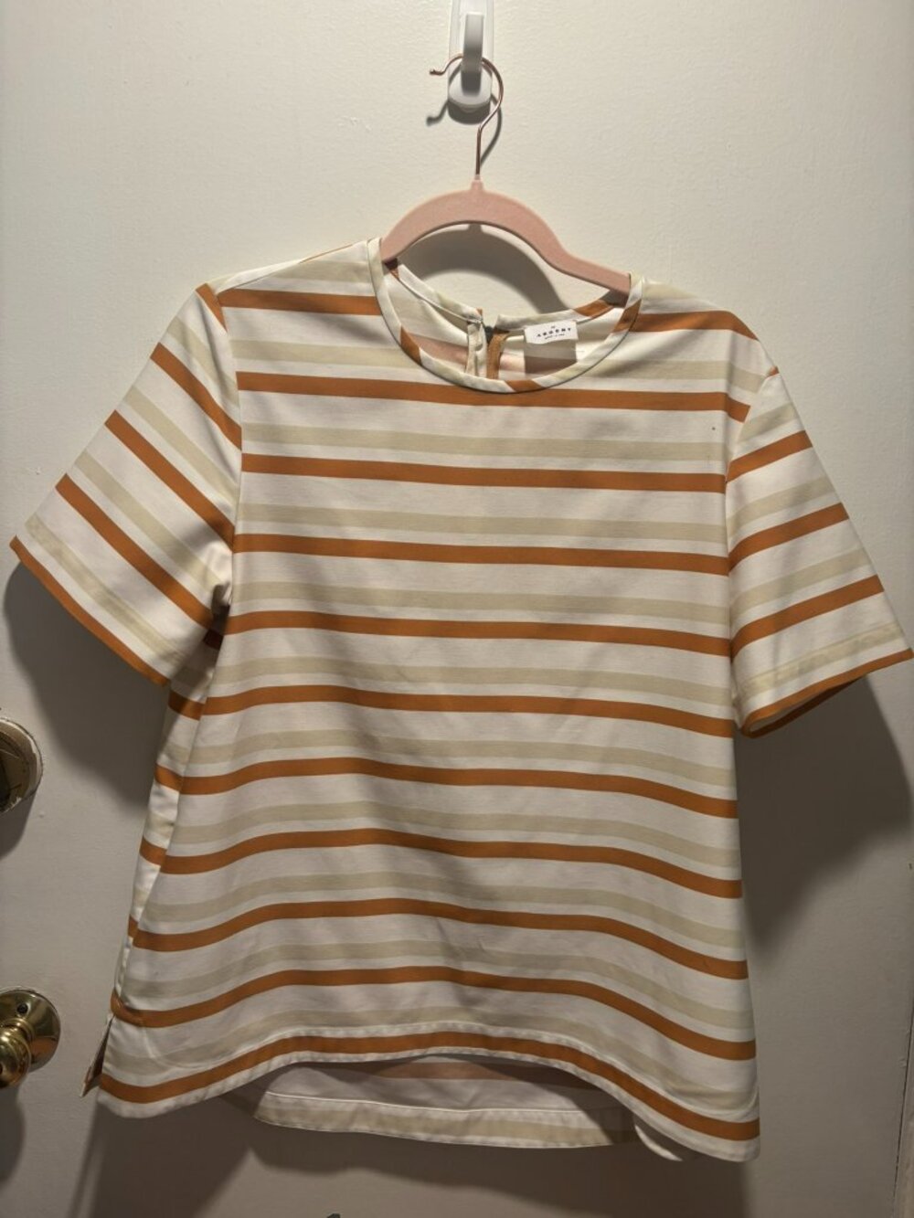 ## ✨ Argent Striped Short-Sleeve Zip-Back Blouse ✨